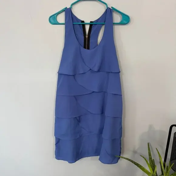 Lush Periwinkle Blue Mini Dress w/ Ruffle Tiers Size Medium - Picture 1 of 7